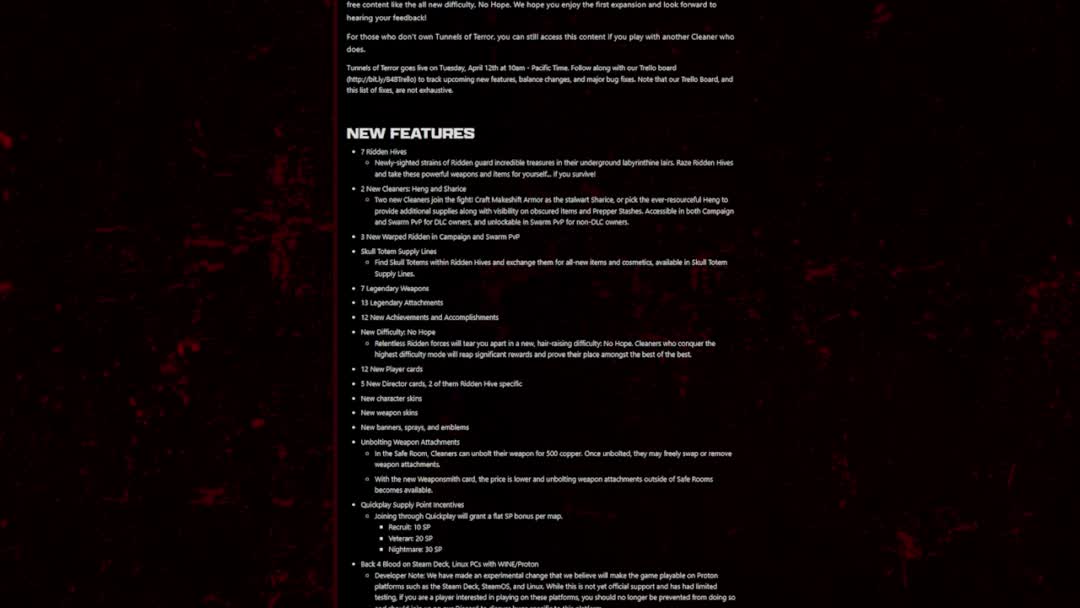 New back 4 blood update patch notes (April 2022) Tunnels Of Terror DLC

